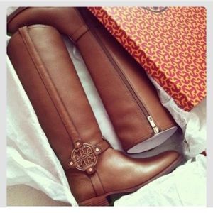 Tall Brown Leather Tory Burch Amanda Riding Boots